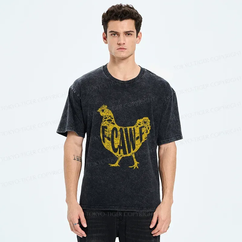 Tokyo-Tiger Cock Crows Funny Washed T-Shirt