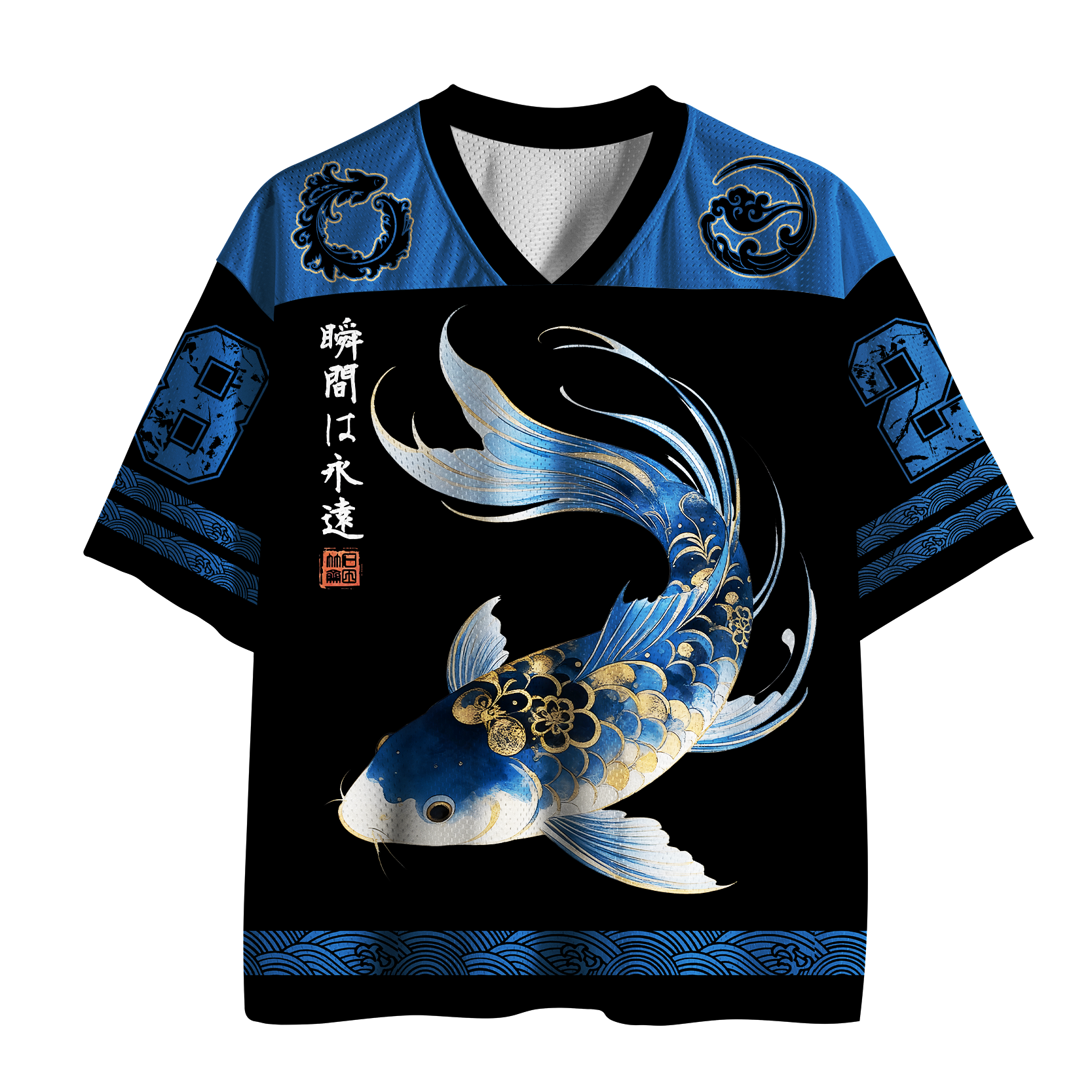 Tokyo-Tiger Azure Flow: The Eternal Koi Mesh Jersey