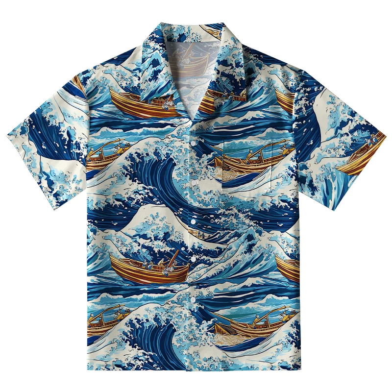 Tokyo-Tiger Nautical Adventure Wave Aloha Hawaiian Shirt