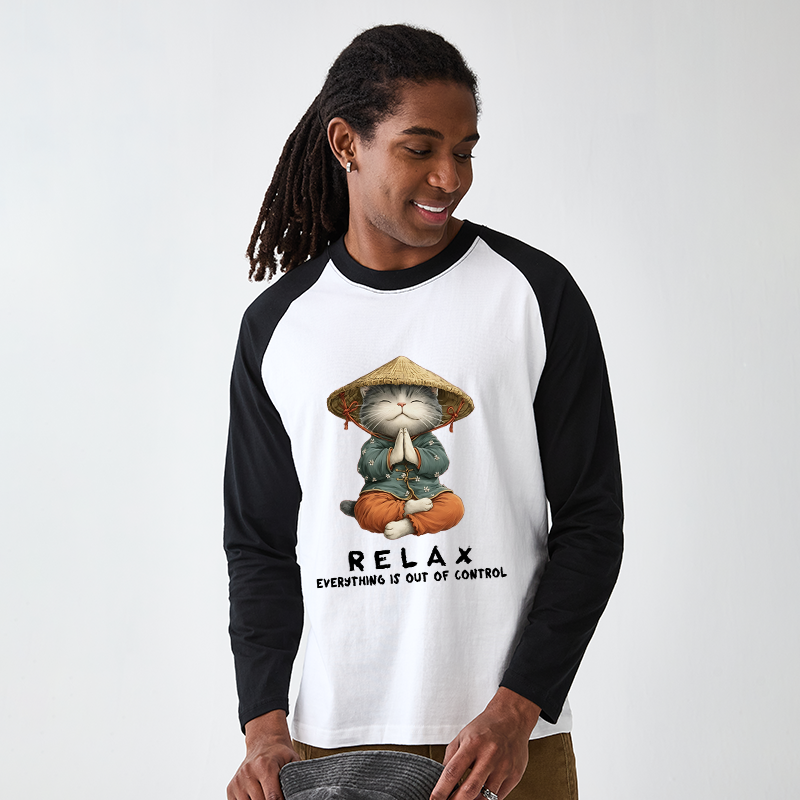 Tokyo-Tiger Zen Relax Cat Graphic Raglan Long Sleeve T-shirt