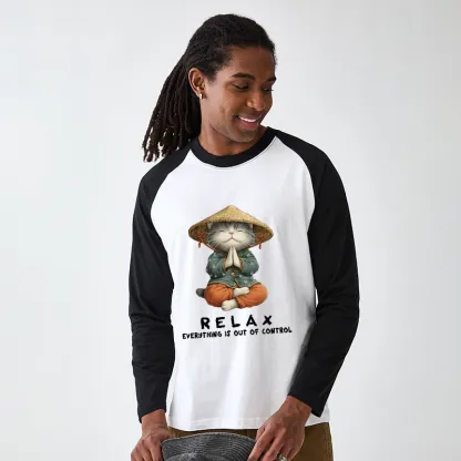 Tokyo-Tiger Zen Relax Cat Graphic Raglan Long Sleeve T-shirt