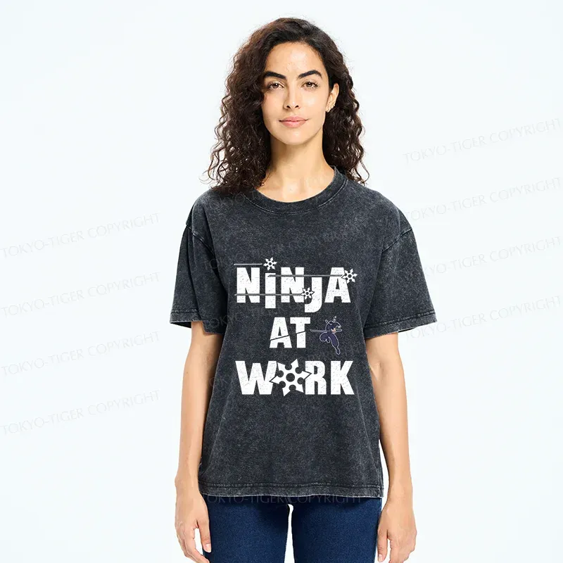 Tokyo-Tiger Funny Ninja Washed T-Shirt