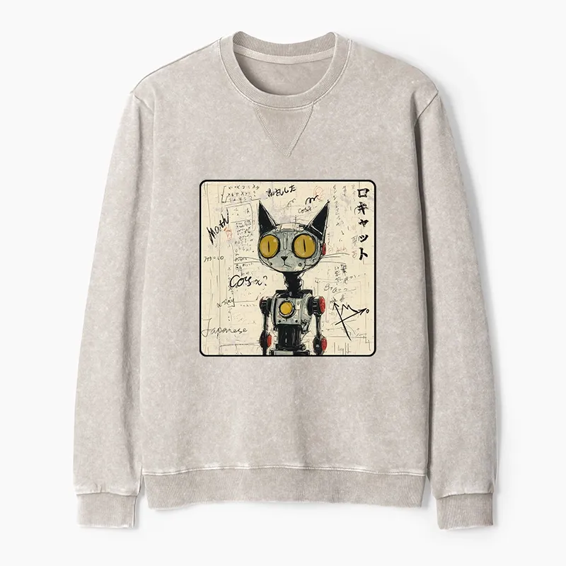Tokyo-Tiger Robot Cat Washed Terry Sweatshirt
