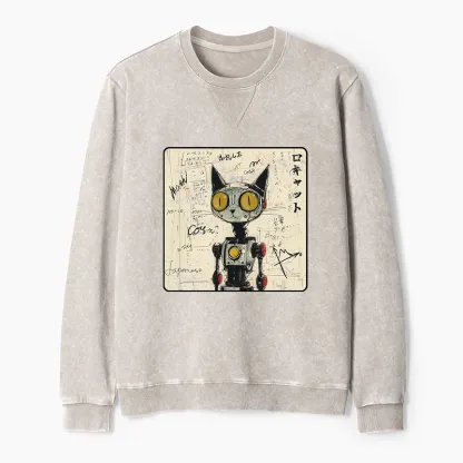 Tokyo-Tiger Robot Cat Washed Terry Sweatshirt