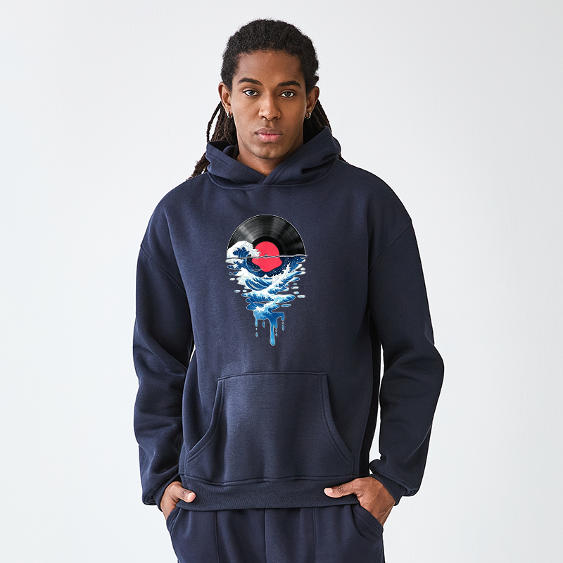Tokyo-Tiger Vinyl Records And Waves Adult Fleece Hoodie