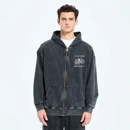 Tokyo-Tiger Funny Octopus：Let’s Get Kraken Washed Zip Hoodie