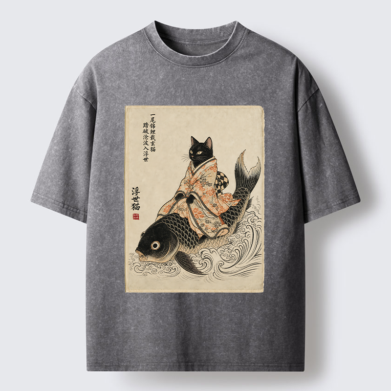 Tokyo-Tiger Vintage Japan Cat Art Washed T-Shirt