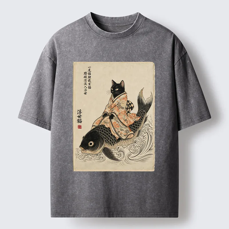 Tokyo-Tiger Vintage Japan Cat Art Washed T-Shirt
