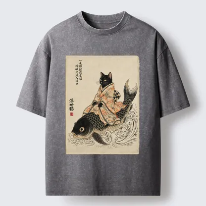 Tokyo-Tiger Vintage Japan Cat Art Washed T-Shirt