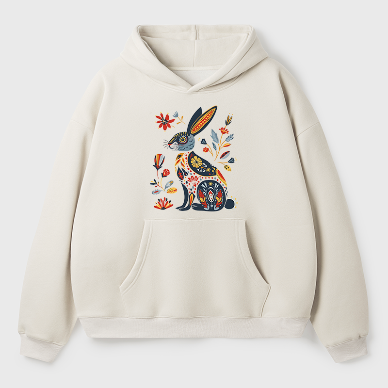 Tokyo-Tiger Folk Hare Bloom Adult Fleece Hoodie