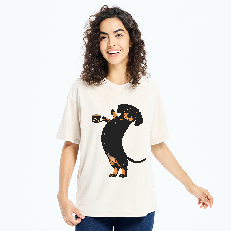 Tokyo-Tiger Elegant Coffee Dog Washed T-Shirt