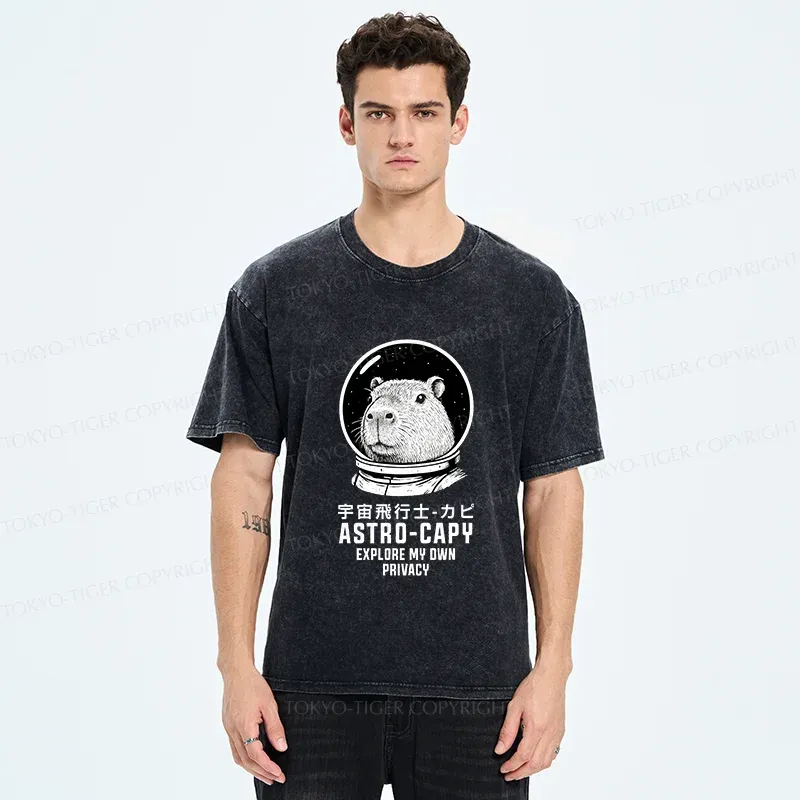 Tokyo-Tiger Astronaut Capybara Washed T-Shirt