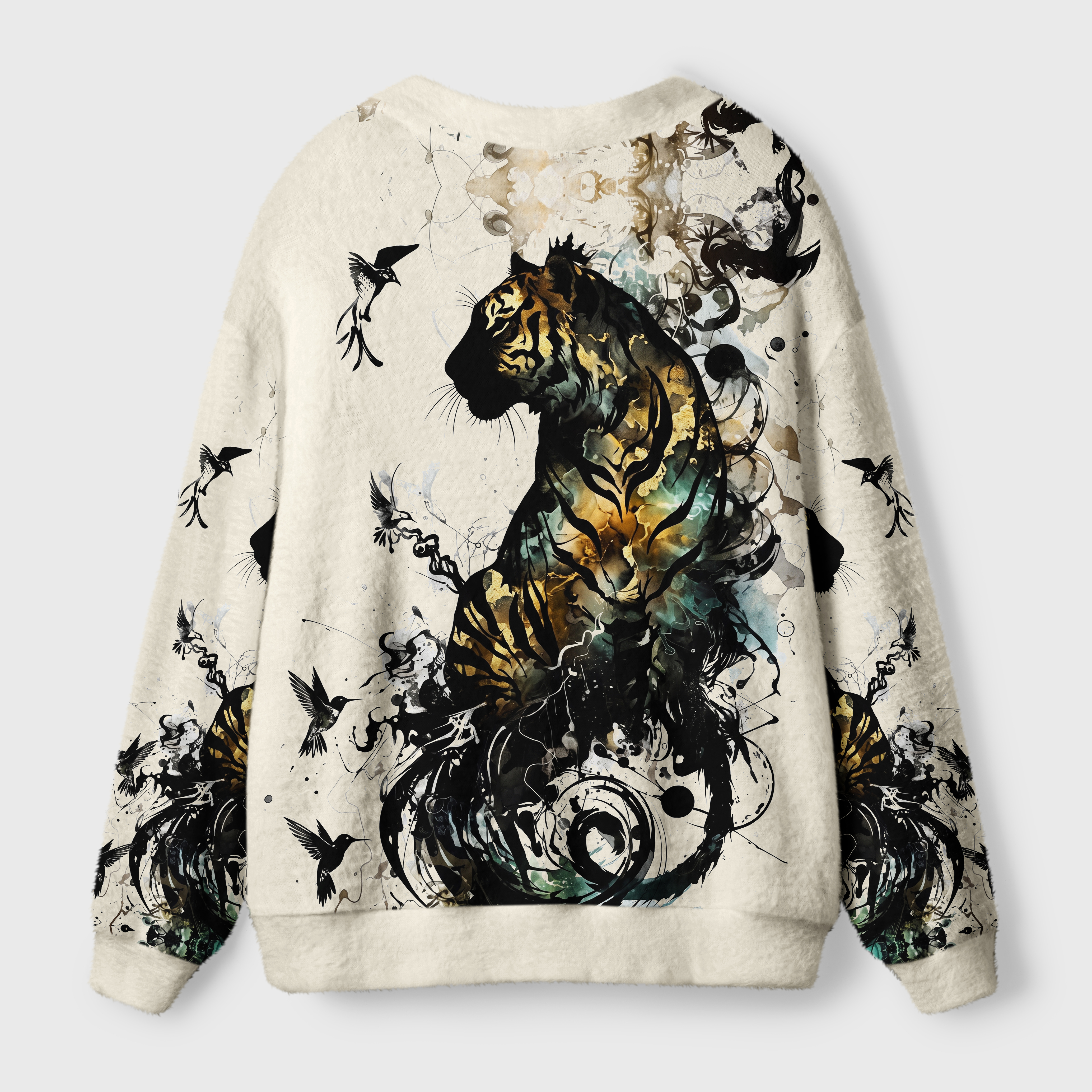 Tokyo-Tiger Golden Tiger And Soaring Birds Ugly Cardigan Sweater