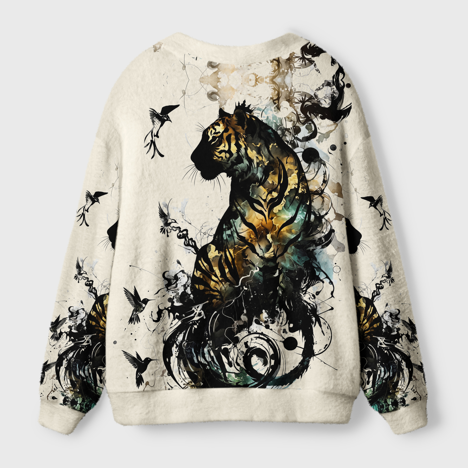 Tokyo-Tiger Golden Tiger And Soaring Birds Ugly Cardigan Sweater