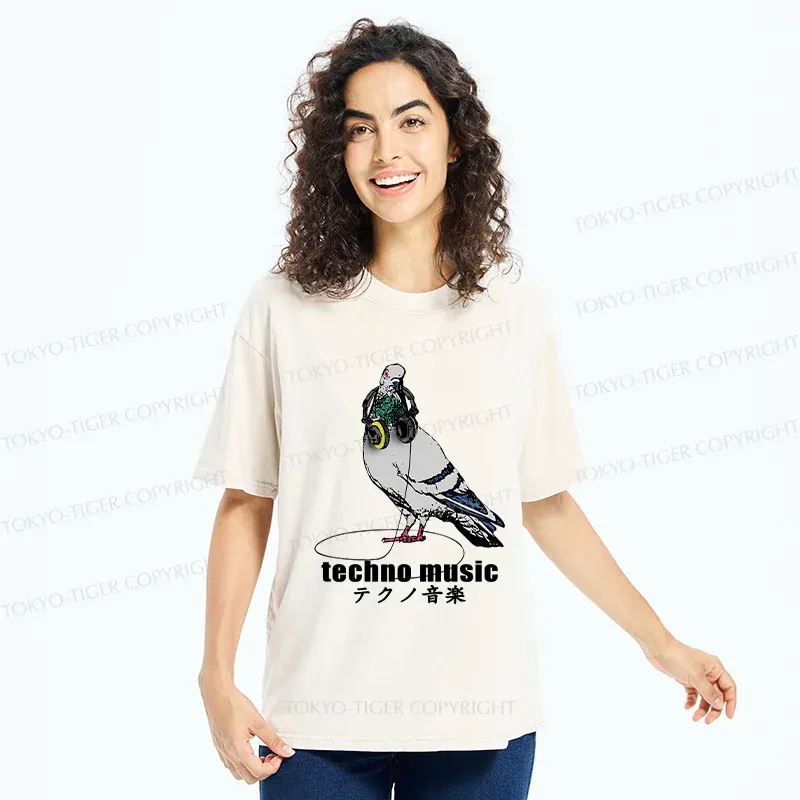 Tokyo-Tiger Techno Music Washed T-Shirt