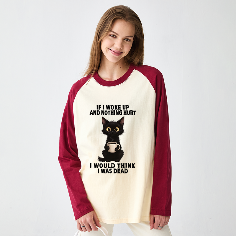 Tokyo-Tiger Funny Cute Black Cat And Coffee Meme Raglan Long Sleeve T-shirt