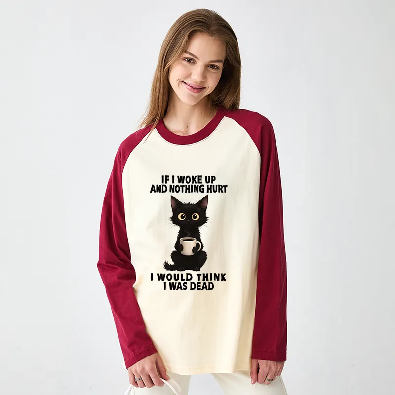 Tokyo-Tiger Funny Cute Black Cat And Coffee Meme Raglan Long Sleeve T-shirt