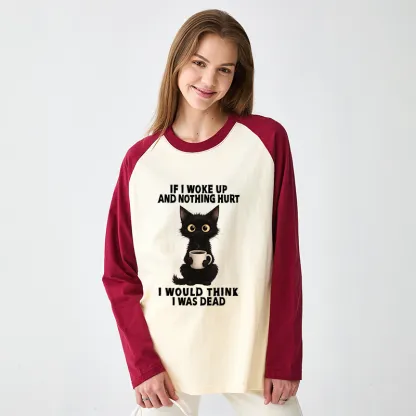 Tokyo-Tiger Funny Cute Black Cat And Coffee Meme Raglan Long Sleeve T-shirt