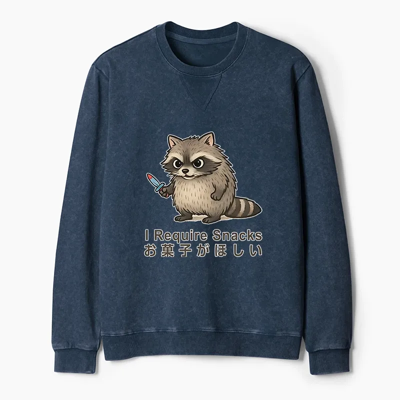 Tokyo-Tiger Raccoons Need Snacks Funny Washed Terry Sweatshirt