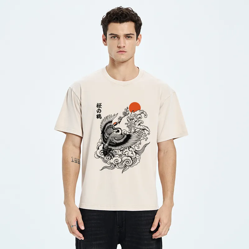 Tokyo-Tiger Sakura Crane In Flight Washed T-Shirt