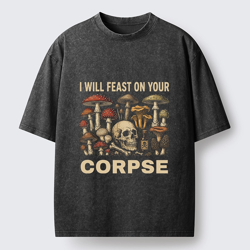 Tokyo‑Tiger Funny Mushroom Skull Washed T‑Shirt