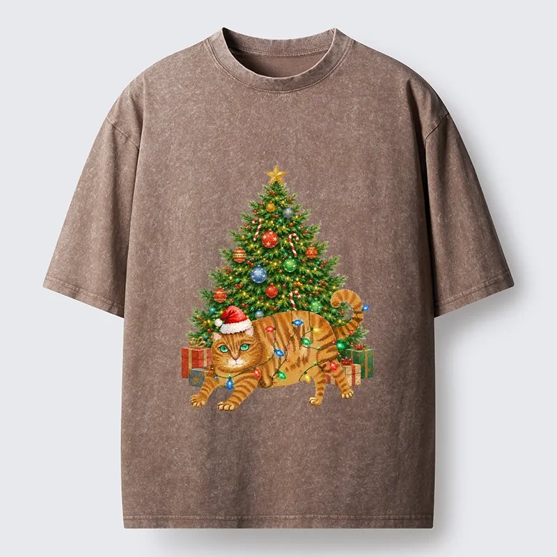 Tokyo‑Tiger Christmas Cat Chaos Washed T‑Shirt