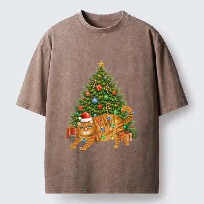 Tokyo‑Tiger Christmas Cat Chaos Washed T‑Shirt