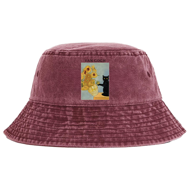 Tokyo-Tiger Black Cat With Sunflowers Washed Bucket Hat