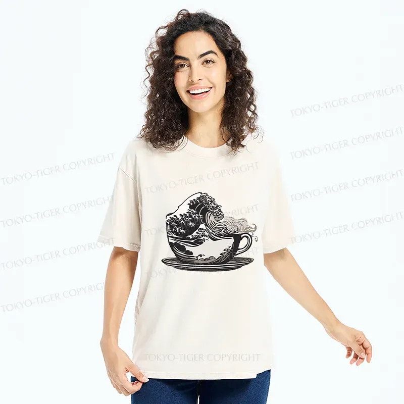Tokyo-Tiger Vintage Coffee Wave Washed T-Shirt