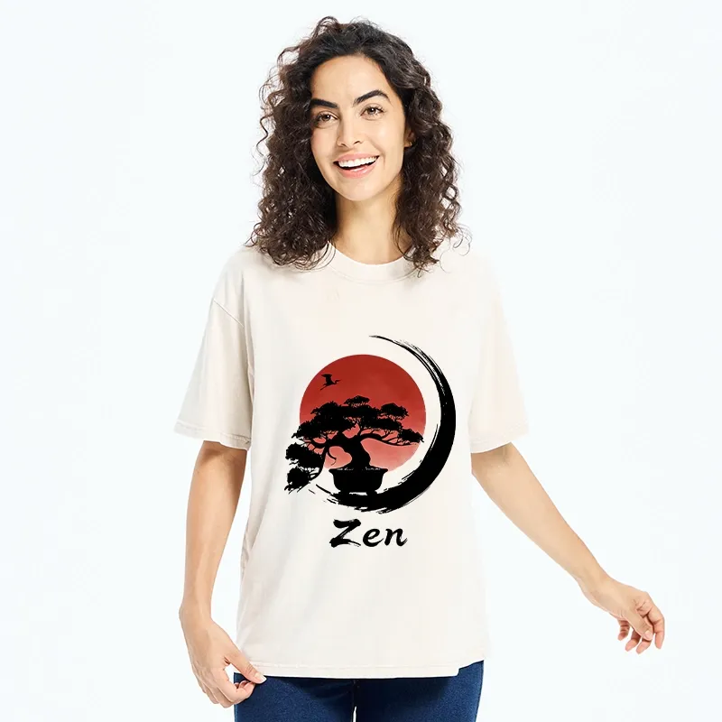 Tokyo-Tiger Zen Bonsai Peaceful Retreat Washed T-Shirt