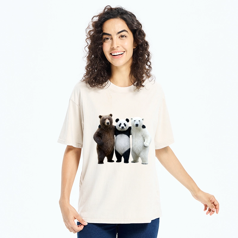 Tokyo-Tiger Three Bears Stand Together Washed T-Shirt