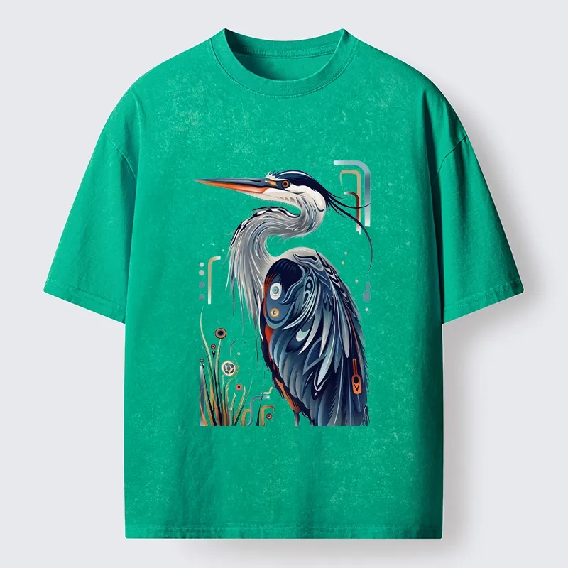 Tokyo-Tiger Stylish Blue Heron Washed T-Shirt