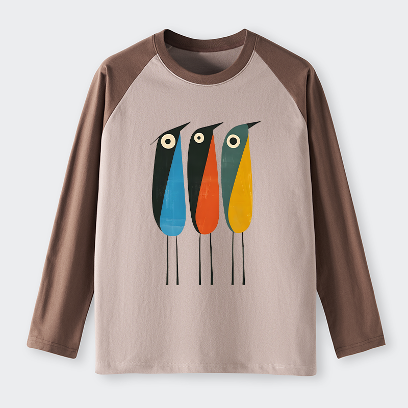 Tokyo-Tiger Bold Shape Birds Raglan Long Sleeve T-shirt