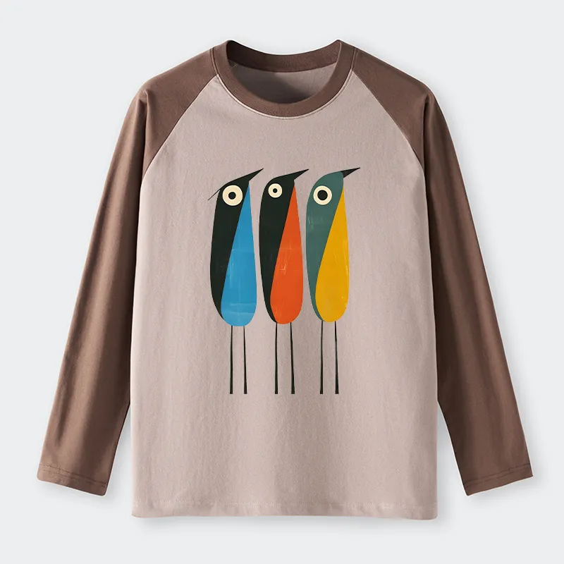 Tokyo-Tiger Bold Shape Birds Raglan Long Sleeve T-shirt