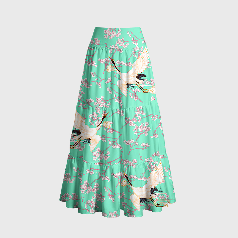 Tokyo-Tiger Cranes And Sakura Maxi Skirt