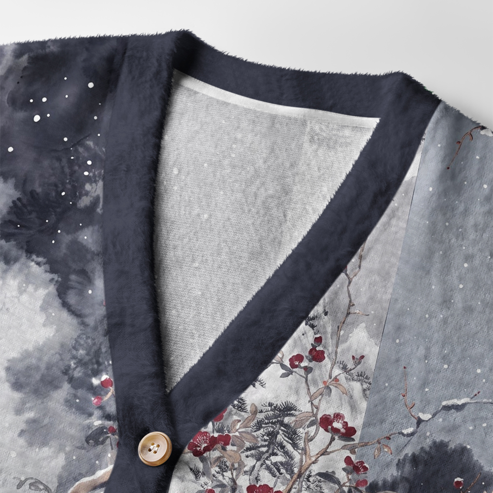 Tokyo-Tiger Cat Among Plum Blossoms Ugly Cardigan Sweater