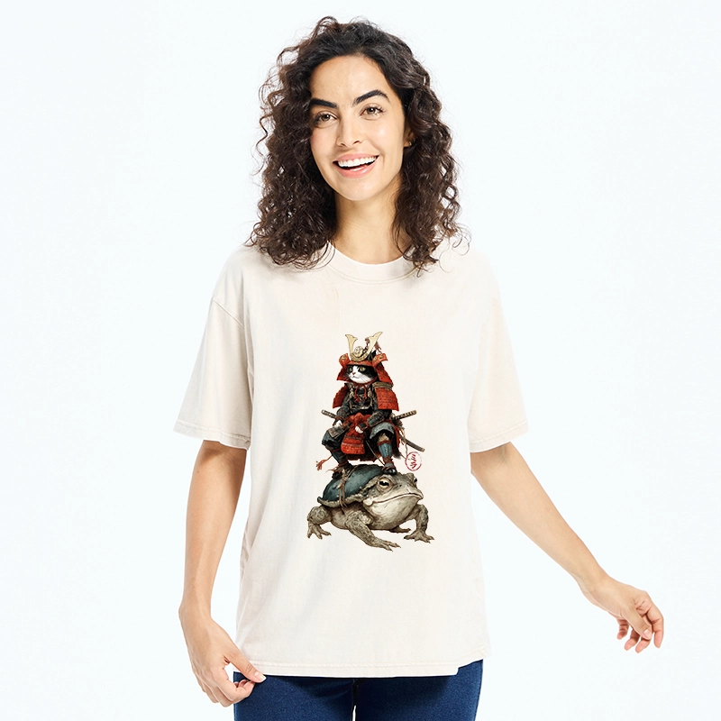 Tokyo-Tiger Japanese Samurai Cat Warrior Washed T-Shirt