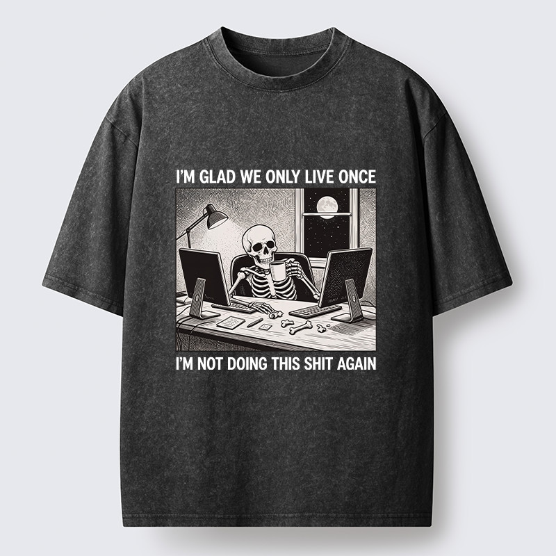 Tokyo-Tiger Funny Skeleton Coffee Break Meme Washed T-Shirt