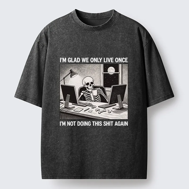 Tokyo-Tiger Funny Skeleton Coffee Break Meme Washed T-Shirt