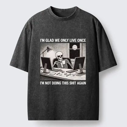 Tokyo-Tiger Funny Skeleton Coffee Break Meme Washed T-Shirt