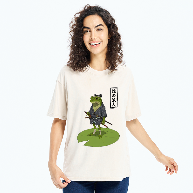 Tokyo-Tiger Frog Japanese Samurai Washed T-Shirt