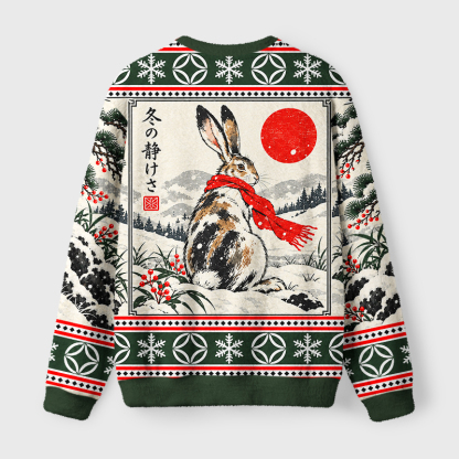 Tokyo-Tiger A Snow Rabbit Wearing A Scarf Fuzzy Christmas Ugly Sweatshirt