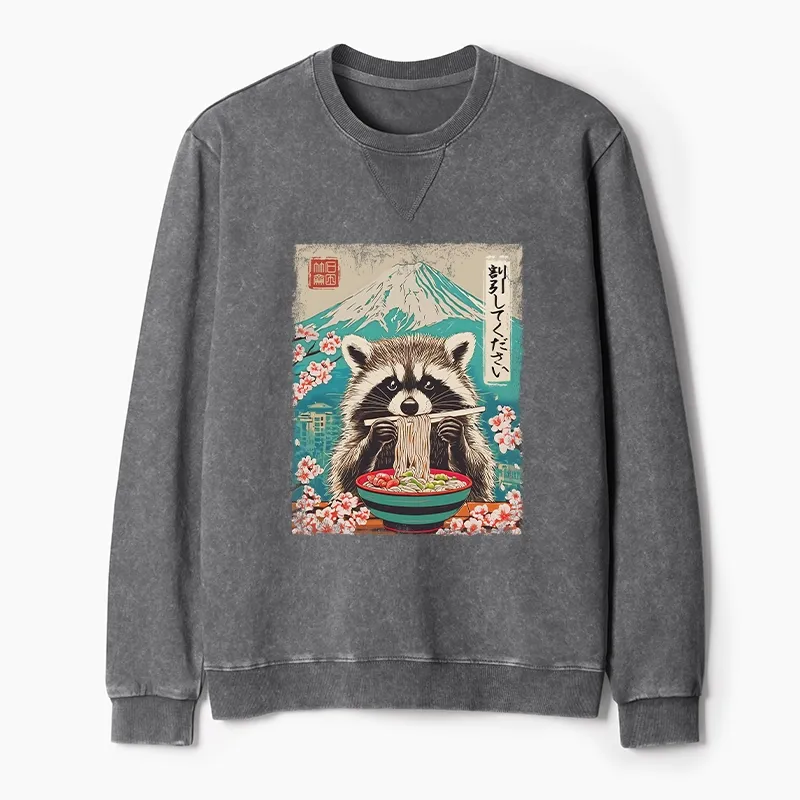 Tokyo-Tiger Please Give Raccoon A Discount Washed Terry Sweatshirt