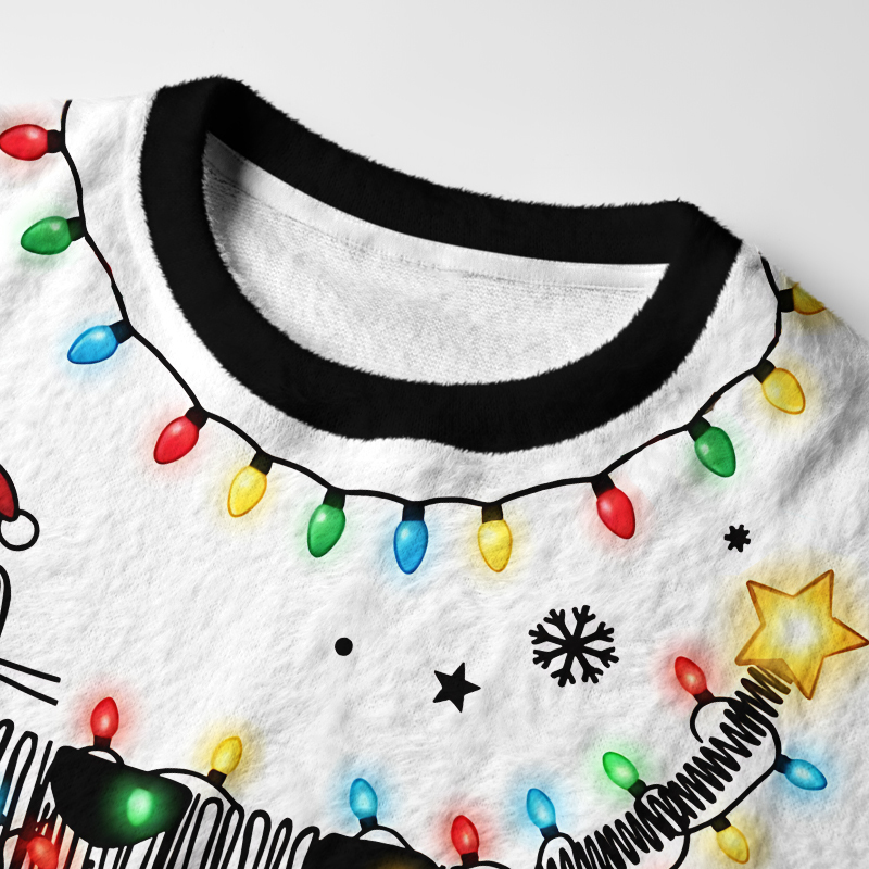 Tokyo-Tiger Abstract Line Spotted Cat Fuzzy Christmas Ugly Sweatshirt