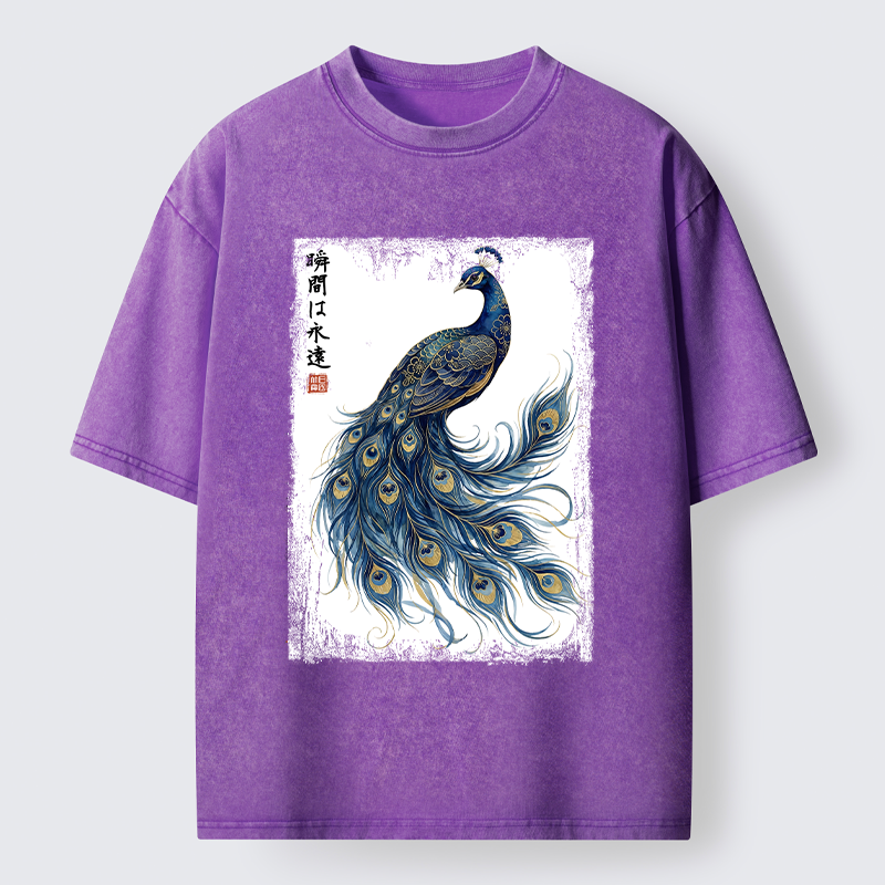 Tokyo-Tiger Elegant Peacock Art Washed T-Shirt