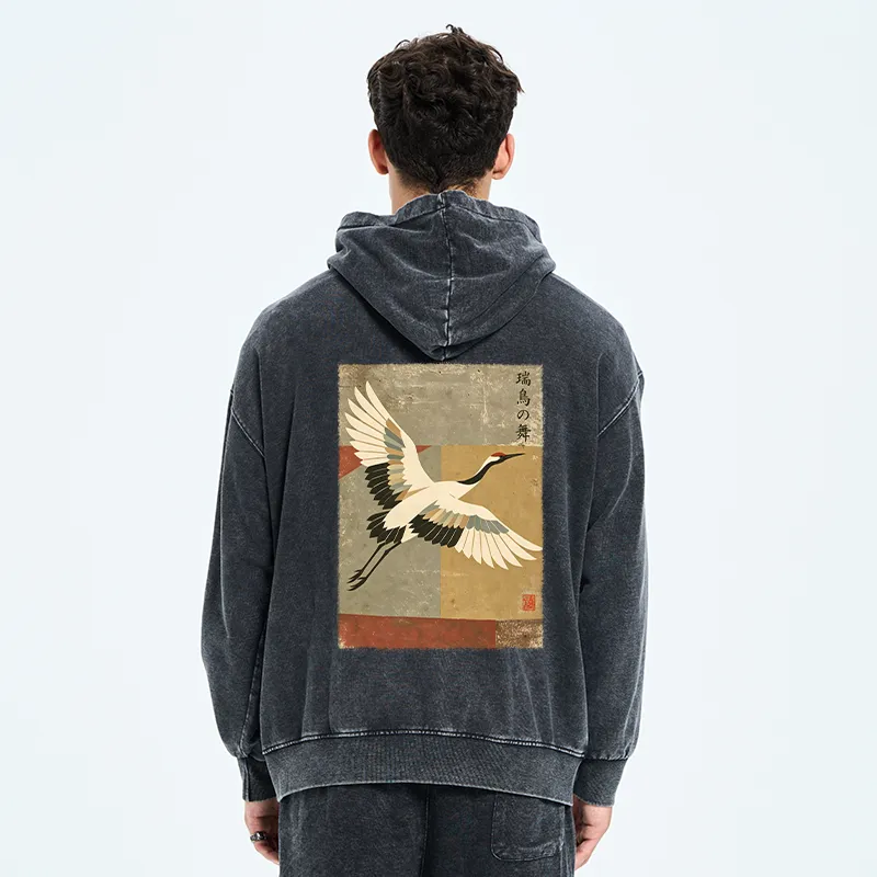 Tokyo-Tiger Crane Spirit Washed Zip Hoodie