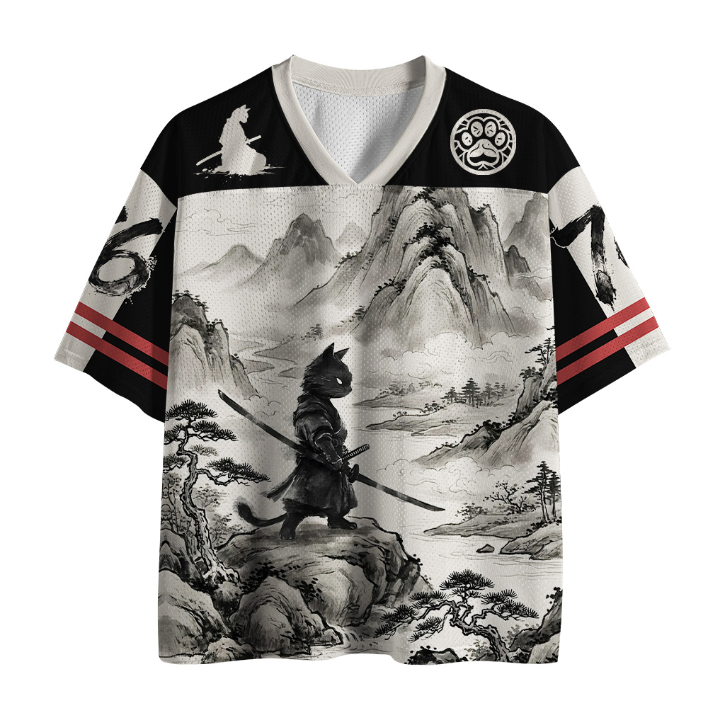 Tokyo-Tiger Samurai Cat Mountains Mesh Jersey