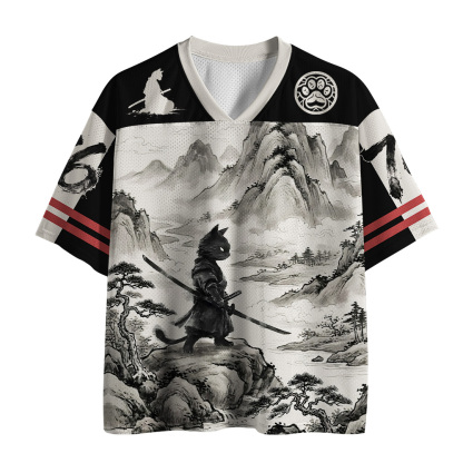 Tokyo-Tiger Samurai Cat Mountains Mesh Jersey