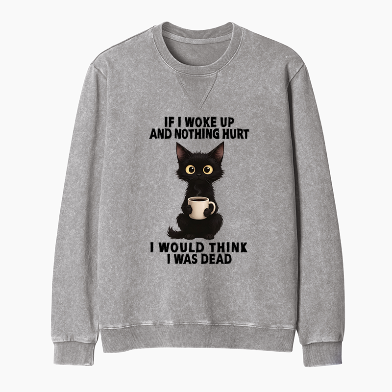 Tokyo-Tiger Funny Cute Black Cat And Coffee Meme Washed Terry Sweatshirt