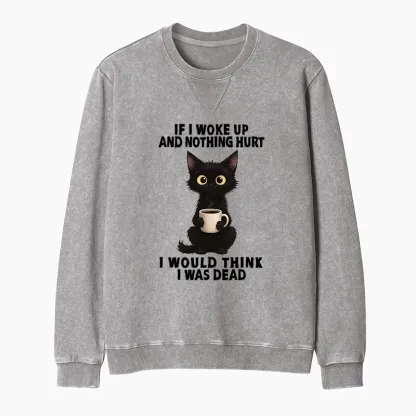 Tokyo-Tiger Funny Cute Black Cat And Coffee Meme Washed Terry Sweatshirt